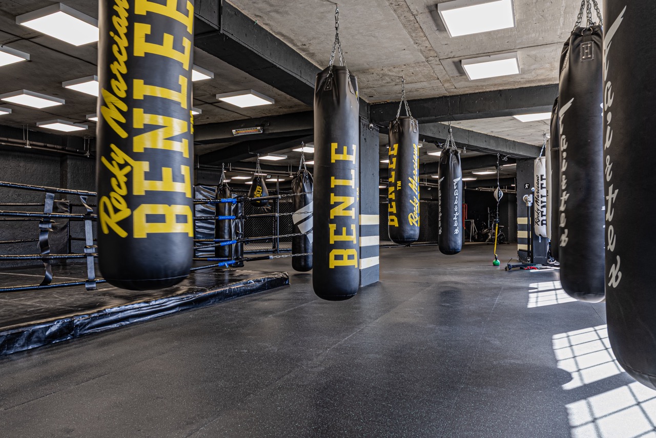 Boxing zone with bags and conditioning equipment